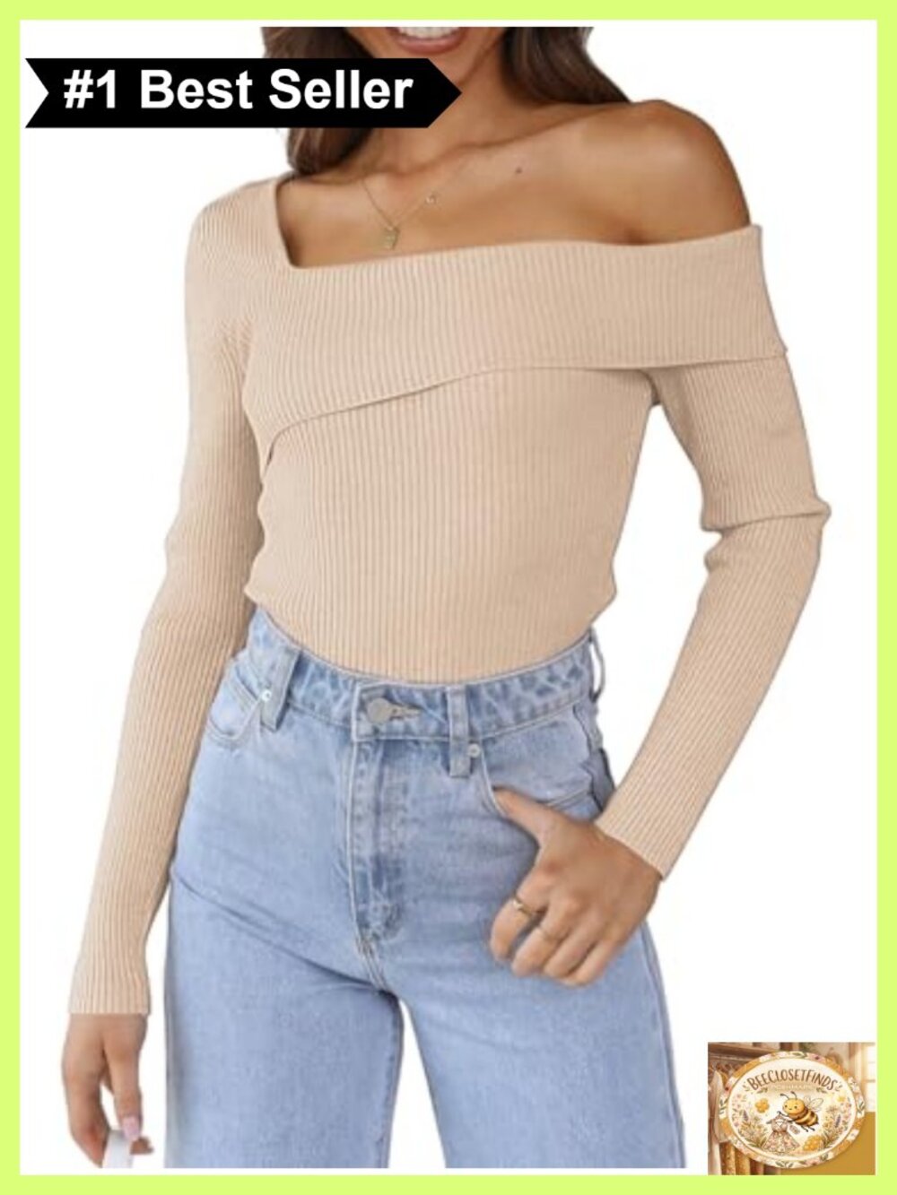 Off Shoulder Ribbed Knit Pullover Sweater Slim Fit